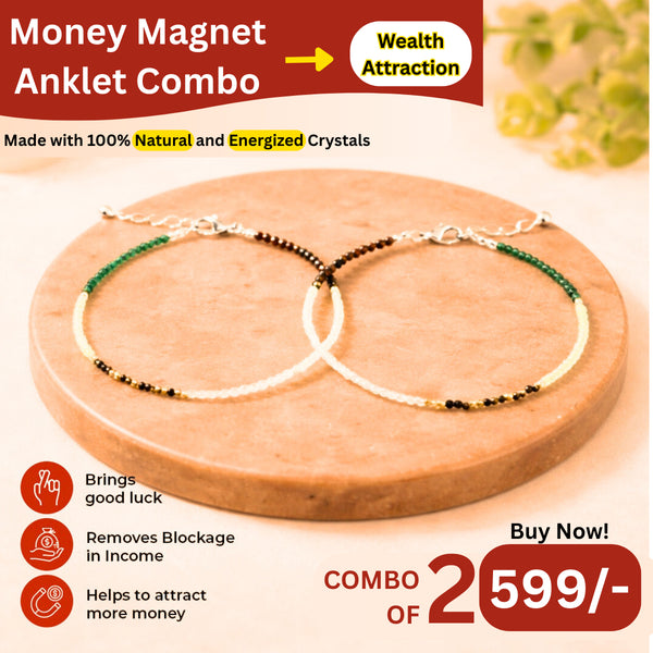 Pack of 2 Money Magnet Anklet (Dhan Yog) – Crystal Anklet for Prosperity, Confidence & Daily Wear | Wealth-Inspired Jewellery for Women