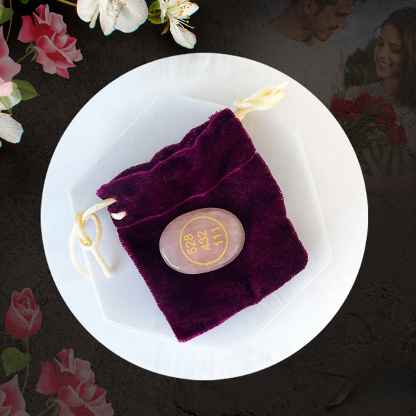 Rose Quartz Healing Coin with Zibu Symbol – Healing Crystal for Love, Compassion & Emotional Balance