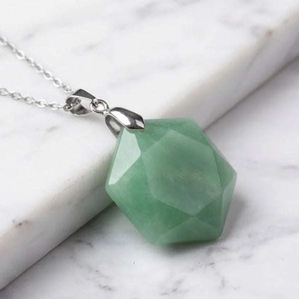 Green Aventurine Hexagon Pendant – Symbol of Luck, Longevity, and Harmony – Perfect for Daily Wear