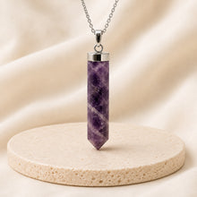 Load image into Gallery viewer, Certified Natural Amethyst Pencil Pendant - Calm Mind &amp; Restful Sleep | Buy Online - Image 4
