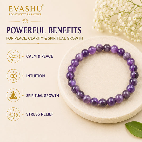 Amethyst Bracelet – Natural Stone Bracelet for Focus, Calm Mind & Everyday Wear | Unisex Crystal Jewellery