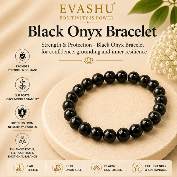 Black Onyx Bracelet – Natural Stone Bracelet for Strength, Protection & Everyday Wear | Unisex Crystal Jewellery