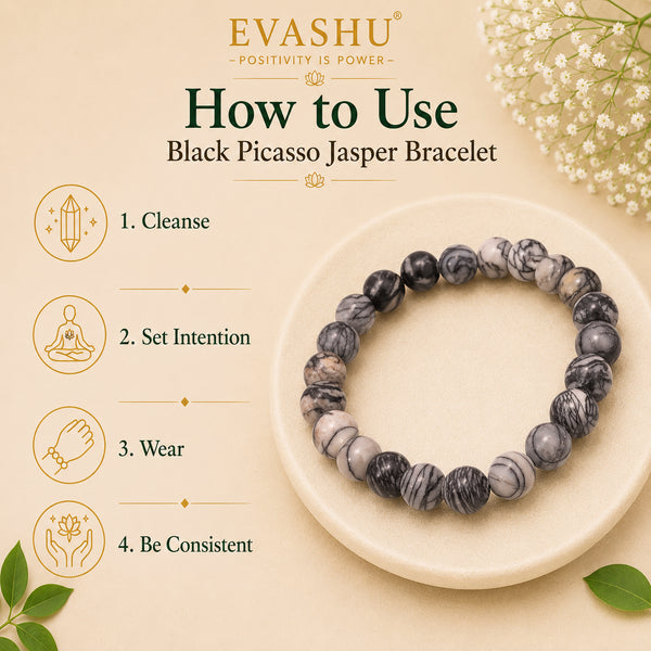 Black Picasso Jasper Bracelet – Natural Stone Bracelet for Balance, Everyday Calm & Daily Wear | Unisex Crystal Jewellery