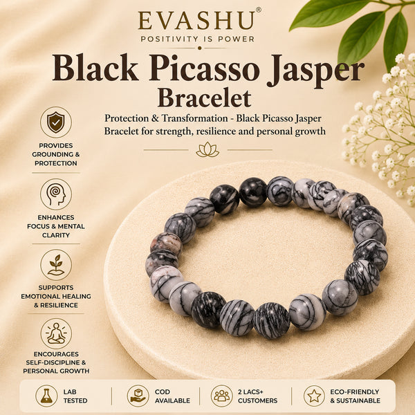 Black Picasso Jasper Bracelet – Natural Stone Bracelet for Balance, Everyday Calm & Daily Wear | Unisex Crystal Jewellery