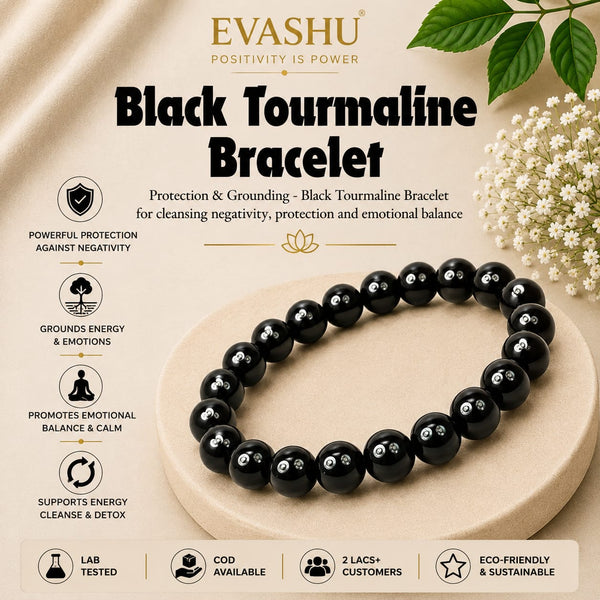 Black Tourmaline Bracelet – Natural Beaded Bracelet for Protection, Grounding & Everyday Wear | Unisex Crystal Jewellery