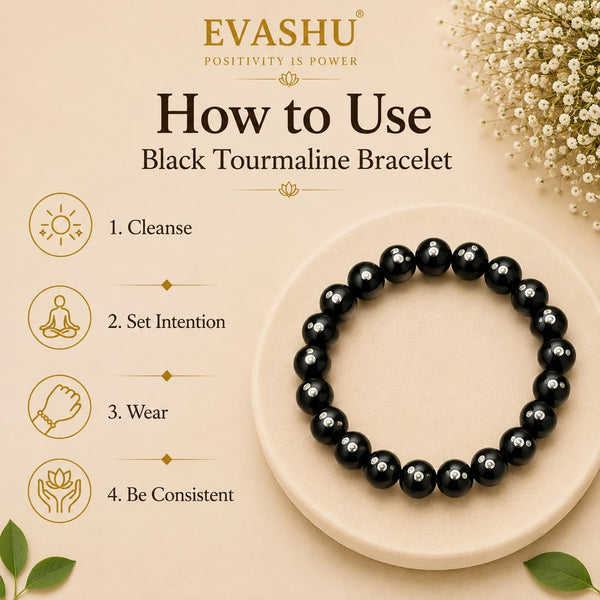 Black Tourmaline Bracelet – Natural Beaded Bracelet for Protection, Grounding & Everyday Wear | Unisex Crystal Jewellery