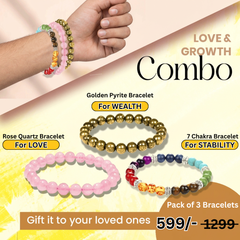 Love & Growth Combo of 3 Natural Stone Bracelets  - Pack of 3 - Pyrite Bracelet + Rose Quartz + Seven Chakra
