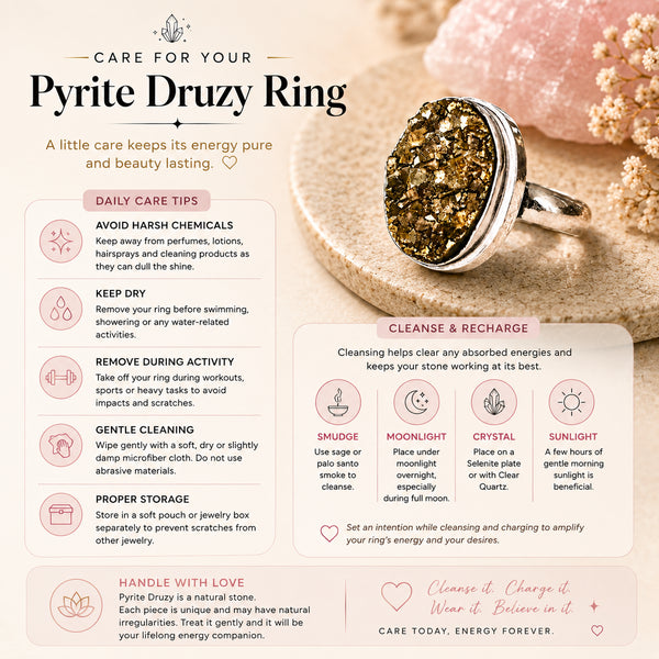 Certified Original Pyrite Ring – Adjustable Natural Stone Ring for Confidence, Prosperity & Everyday Wear | Unisex Crystal Jewellery