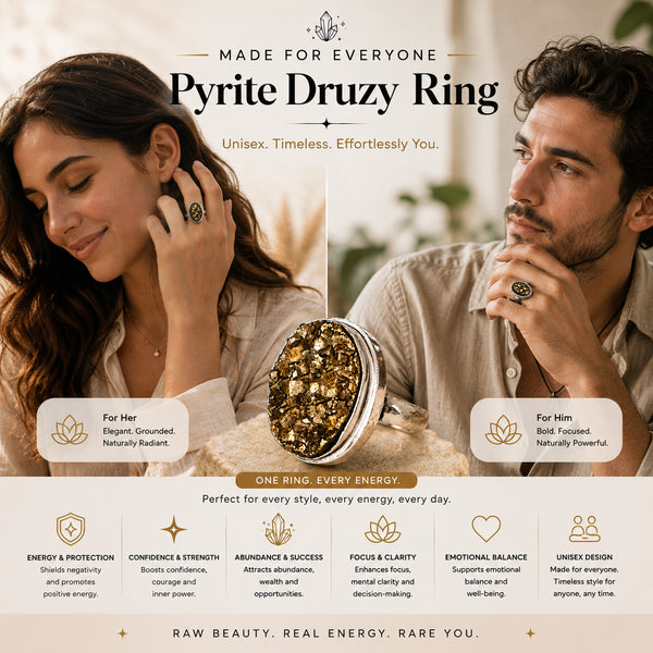 Certified Original Pyrite Ring – Adjustable Natural Stone Ring for Confidence, Prosperity & Everyday Wear | Unisex Crystal Jewellery