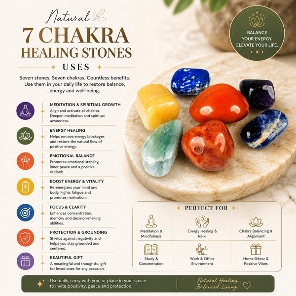 7 Chakra Stone Tumble Set – Natural Healing Crystal Stones for Reiki, Meditation & Energy Balancing | Chakra Crystal Kit