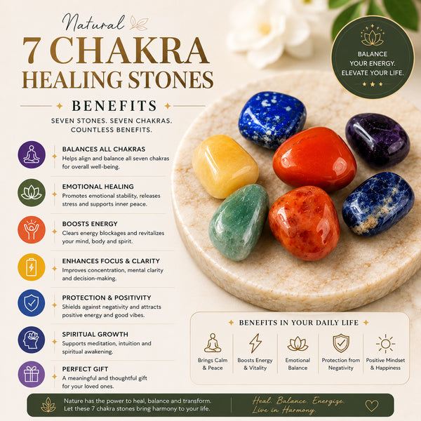 7 Chakra Stone Tumble Set – Natural Healing Crystal Stones for Reiki, Meditation & Energy Balancing | Chakra Crystal Kit