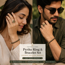 Load image into Gallery viewer, Pyrite Ring &amp; Pyrite Bracelet Set – Natural Crystal Jewellery Combo for Confidence, Protection &amp; Everyday Wear | Unisex Gift Set
