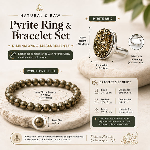 Pyrite Ring & Pyrite Bracelet Set – Natural Crystal Jewellery Combo for Confidence, Protection & Everyday Wear | Unisex Gift Set