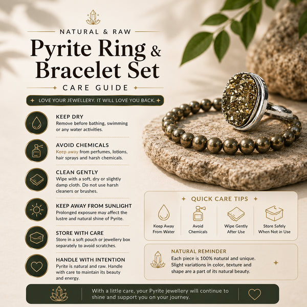 Pyrite Ring & Pyrite Bracelet Set – Natural Crystal Jewellery Combo for Confidence, Protection & Everyday Wear | Unisex Gift Set