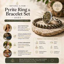 Load image into Gallery viewer, Pyrite Ring &amp; Pyrite Bracelet Set – Natural Crystal Jewellery Combo for Confidence, Protection &amp; Everyday Wear | Unisex Gift Set

