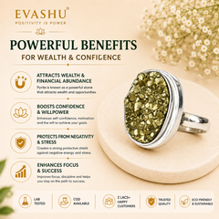 Natural Adjustable Pyrite Ring - Charged by Reiki for Wealth, Abundance, and Success - Suitable for Women & Men