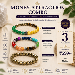 Money Attraction Combo of 3 Crystal Bracelets – Pyrite, Money Magnet & 7 Chakra Bracelet Set | Unisex Daily Wear & Gifting Combo