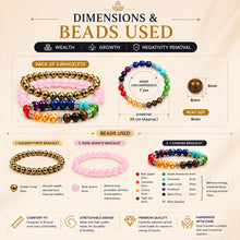 Load image into Gallery viewer, Love &amp; Growth Combo of 3 Crystal Bracelets – Pyrite, Rose Quartz &amp; 7 Chakra Bracelet Set | Unisex Daily Wear &amp; Gifting Combo
