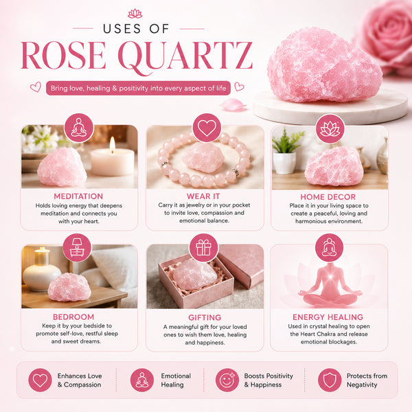 Raw Rose Quartz Stone – Natural Crystal for Love, Calmness & Emotional Balance | Healing Crystal Décor for Home, Meditation & Gifting