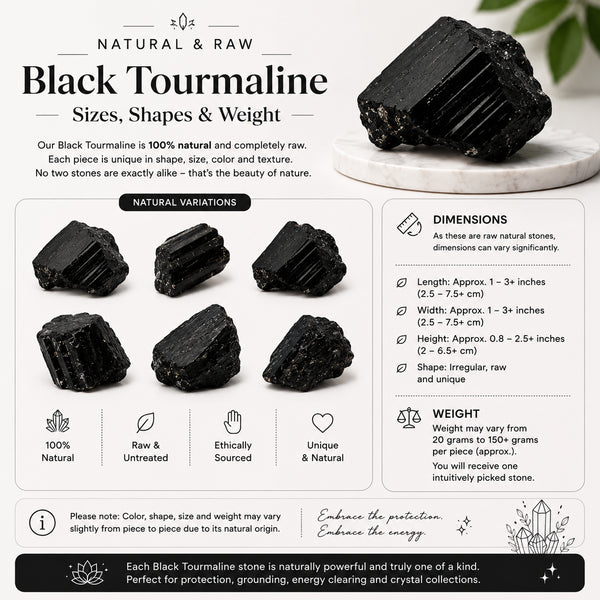 Black Tourmaline Stone – Natural Crystal for Grounding, Protection & Positive Space Décor | Healing Crystal for Home, Meditation & Gifting