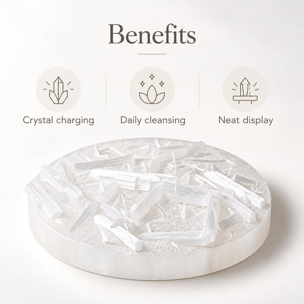 Raw Selenite Plate benefits for crystal charging and cleansing