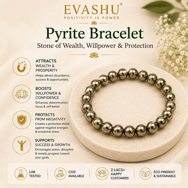 Pyrite Bracelet – Natural Crystal Bracelet for Confidence, Focus & Modern Daily Wear | Unisex Premium Jewellery