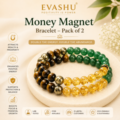 Pack of 2 Money Magnet Crystal Bracelets – Natural Wealth & Prosperity Bracelets for Daily Wear | Unisex Adjustable Crystal Jewellery