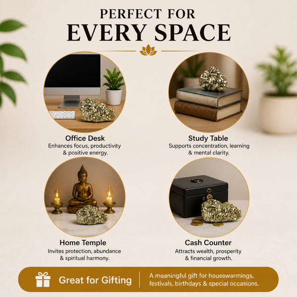 Raw Pyrite Stone – Natural Crystal for Prosperity, Confidence & Protection | Home, Office & Vastu Décor