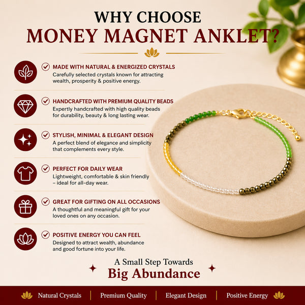Pack of 2 Money Magnet Anklet (Dhan Yog) – Crystal Anklet for Prosperity, Confidence & Daily Wear | Wealth-Inspired Jewellery for Women