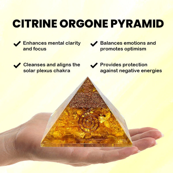 Reiki Healing & Vastu Feng Shui Yellow Citrine Orgone Pyramid - Manifestation, Success & Prosperity