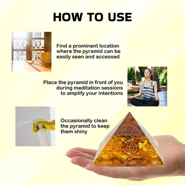 Reiki Healing & Vastu Feng Shui Yellow Citrine Orgone Pyramid - Manifestation, Success & Prosperity