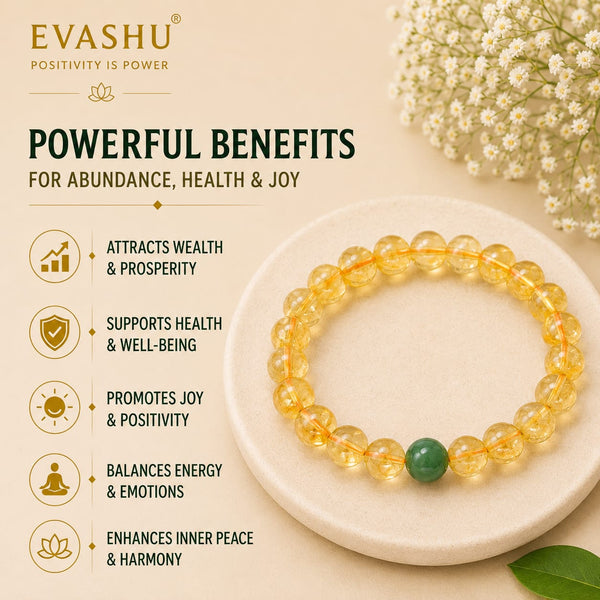 Citrine & Green Jade Bracelet – Natural Stone Bracelet for Wealth, Prosperity & Everyday Wear | Unisex Crystal Jewellery
