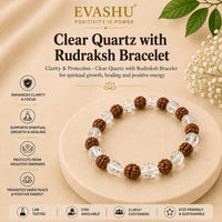Clear Quartz & Rudraksha Bracelet – Natural Beaded Bracelet for Clarity, Balance & Everyday Wear | Unisex Spiritual Jewellery
