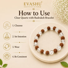 Load image into Gallery viewer, Clear Quartz &amp; Rudraksha Bracelet – Natural Beaded Bracelet for Clarity, Balance &amp; Everyday Wear | Unisex Spiritual Jewellery
