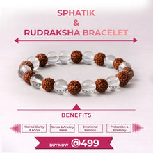 Load image into Gallery viewer, Combination of Sphatik &amp; Rudraksha Round Beaded Bracelet for Calmness &amp; Spiritual Connection
