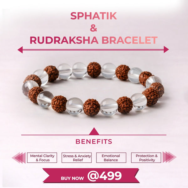 Combination of Sphatik & Rudraksha Round Beaded Bracelet for Calmness & Spiritual Connection