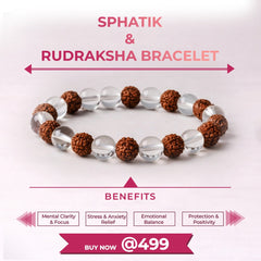 Combination of Sphatik & Rudraksha Round Beaded Bracelet for Calmness & Spiritual Connection