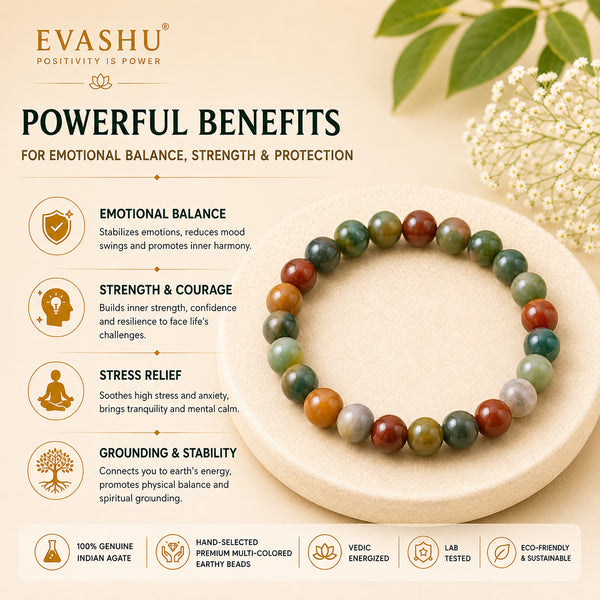 Indian Agate Bracelet – Natural Stone Bracelet for Balance, Grounding & Everyday Wear | Unisex Crystal Jewellery