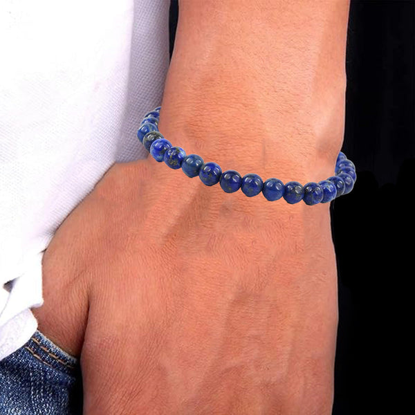 Spiritual Connection & Confidence: Original Blue Lapis Lazuli Round Beaded Bracelet for Unisex