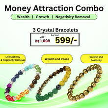 Load image into Gallery viewer, Money Attraction Combo of 3 Natural Crystal Bracelets For Gifting - Pack of 3 - Pyrite Bracelet + Money Magnet + Seven Chakra
