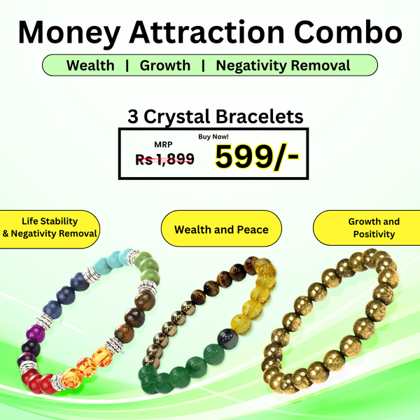 Money Attraction Combo of 3 Natural Crystal Bracelets For Gifting - Pack of 3 - Pyrite Bracelet + Money Magnet + Seven Chakra