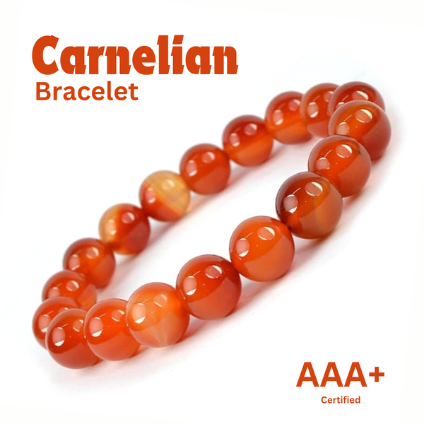 Close-up of Carnelian bracelet showing intricate details and natural Carnelian stone.