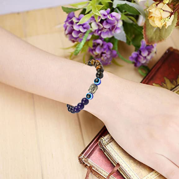 Strength & Balance - Tiger Eye, Amethyst, and Evil Eye Bracelet for men, women, and kids