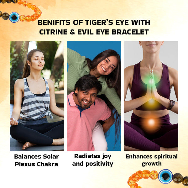 Tiger Eye, Citrine & Evil Eye Bracelet – Success, Protection & Abundance | Lab Certified