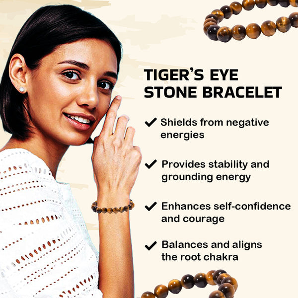 Brown Tiger Eye Stone Bracelet – Certified Healing Stone for Will Power, Focus & Protection