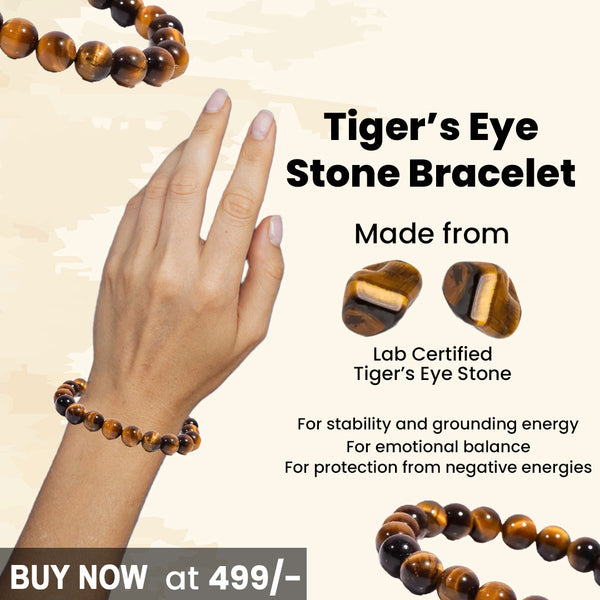 Brown Tiger Eye Stone Bracelet – Certified Healing Stone for Will Power, Focus & Protection
