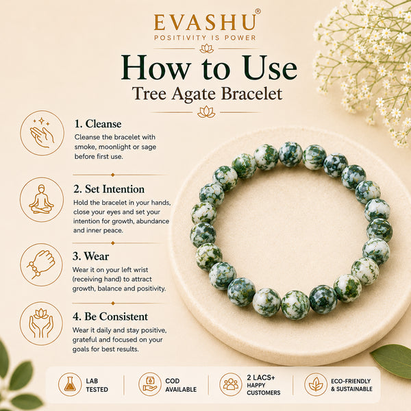 Tree Agate Bracelet – Natural Stone Bracelet for Grounding, Balance & Everyday Wear | Unisex Crystal Jewellery