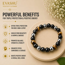 Load image into Gallery viewer, Triple Protection Bracelet – Natural Beaded Bracelet for Balance, Protection &amp; Positive Energy | Unisex Crystal Jewellery
