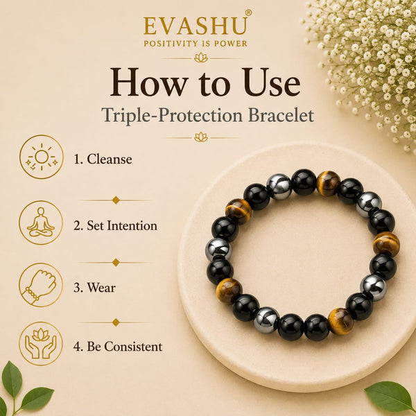 Triple Protection Bracelet – Natural Beaded Bracelet for Balance, Protection & Positive Energy | Unisex Crystal Jewellery
