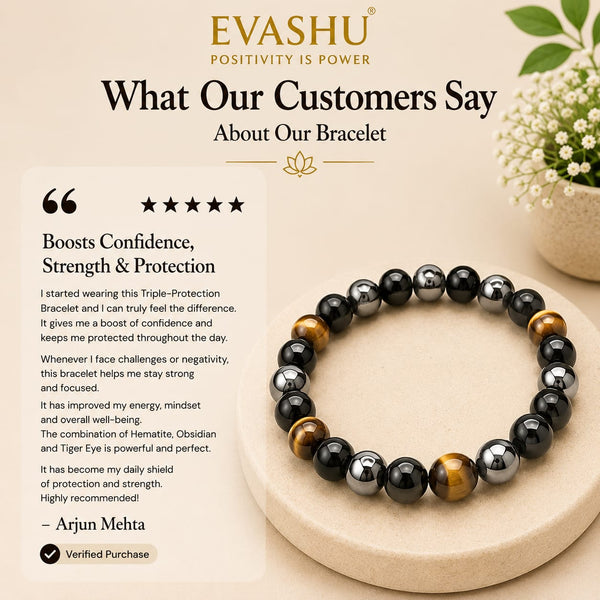 Triple Protection Bracelet – Natural Beaded Bracelet for Balance, Protection & Positive Energy | Unisex Crystal Jewellery